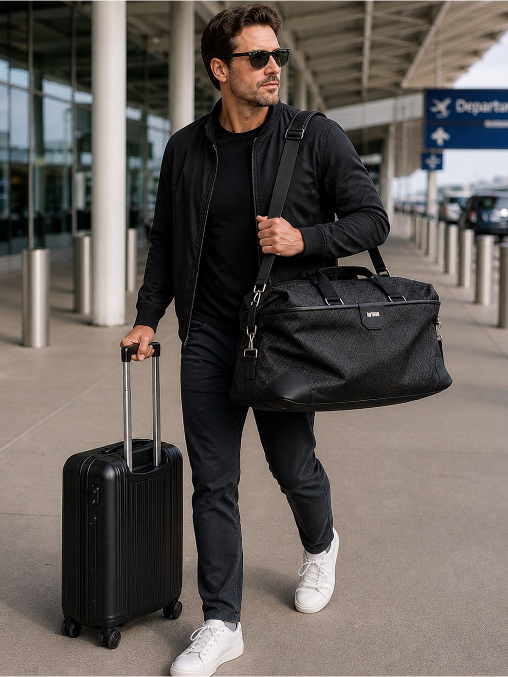 Hartmann Herringbone Luxe Duffel Black Carry-On Weekend Travel Bag